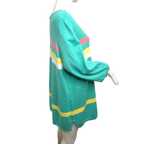 Belle Kim Gravel Tunic Top 1X Green Pink Yellow White Stripes 3/4 Sleeves Knit - Picture 9 of 9